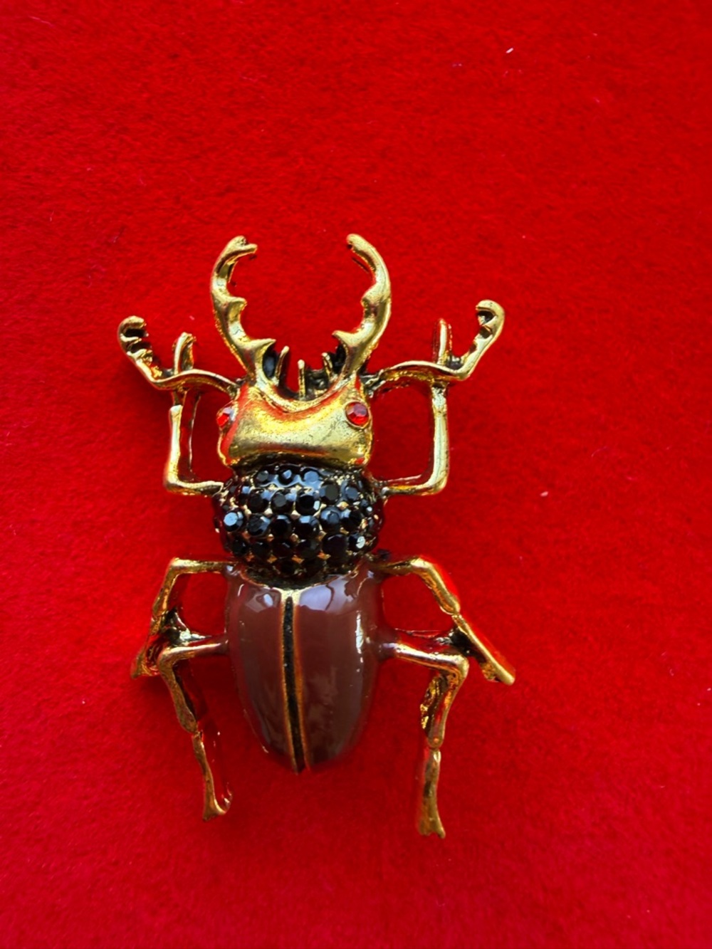 American Vintage Gold-Tone Beetle Brooch with Brown and Black Accents